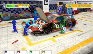Illustration for article titled Pit Crew Panic – Girls in Miniskirts Fixing Giant Toilets